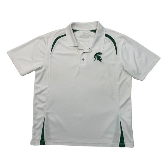 Michigan State Spartans Polo Shirt Mens XL Extra Large White Green Logo - Picture 1 of 9